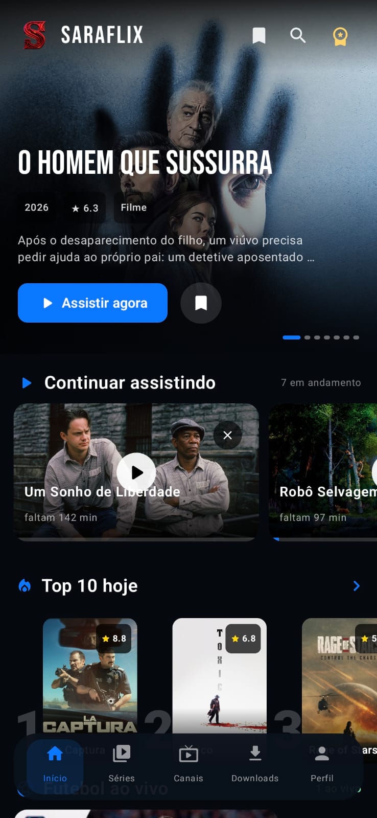 Saraflix Mobile: filmes em destaque e continuar assistindo
