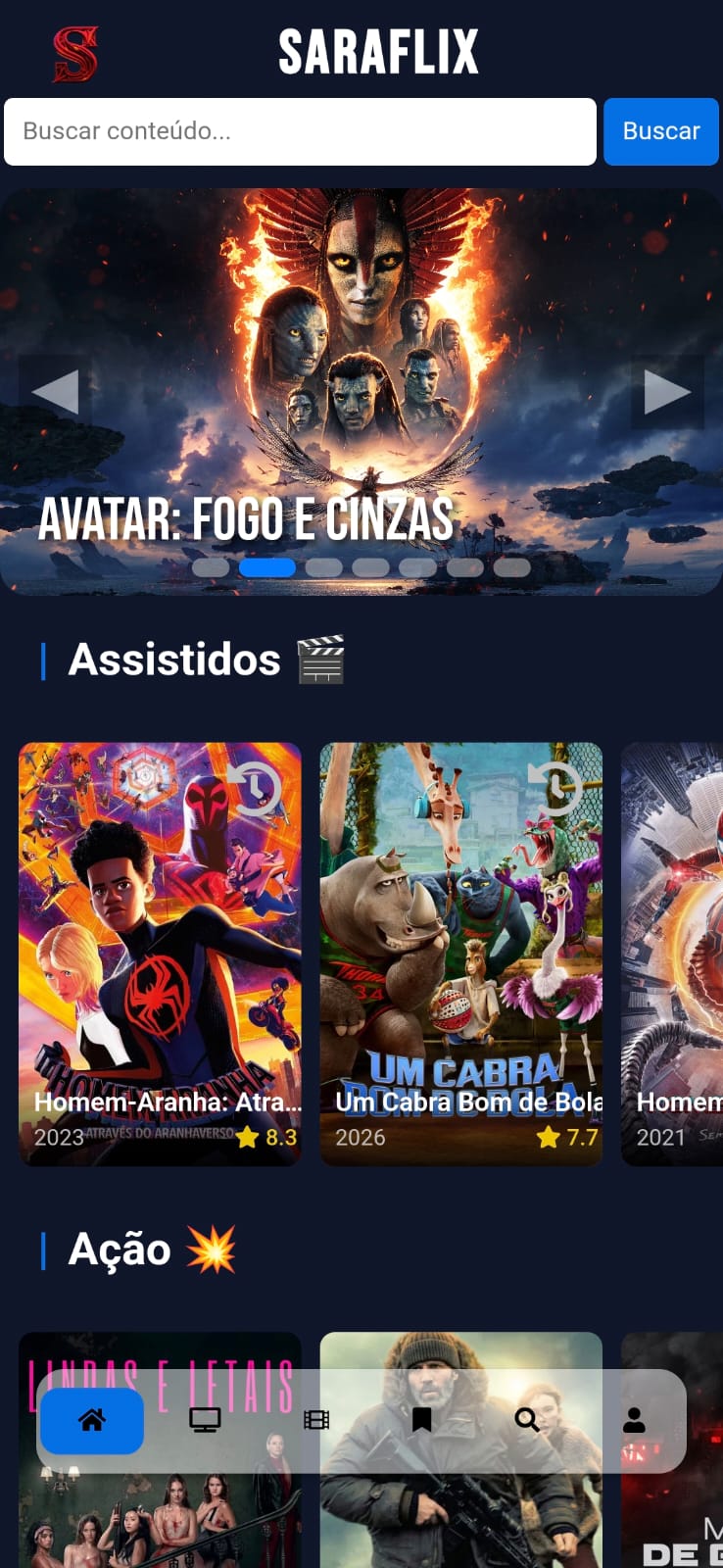 Saraflix APK app Android filmes e séries grátis interface